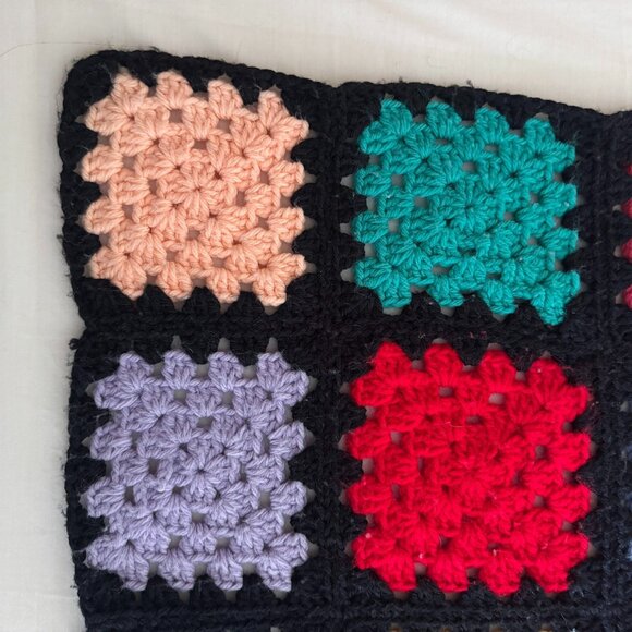 Handmade Multicolor Crochet Granny Square Blanket Throw 56" X 69" Black Border - Picture 8 of 14